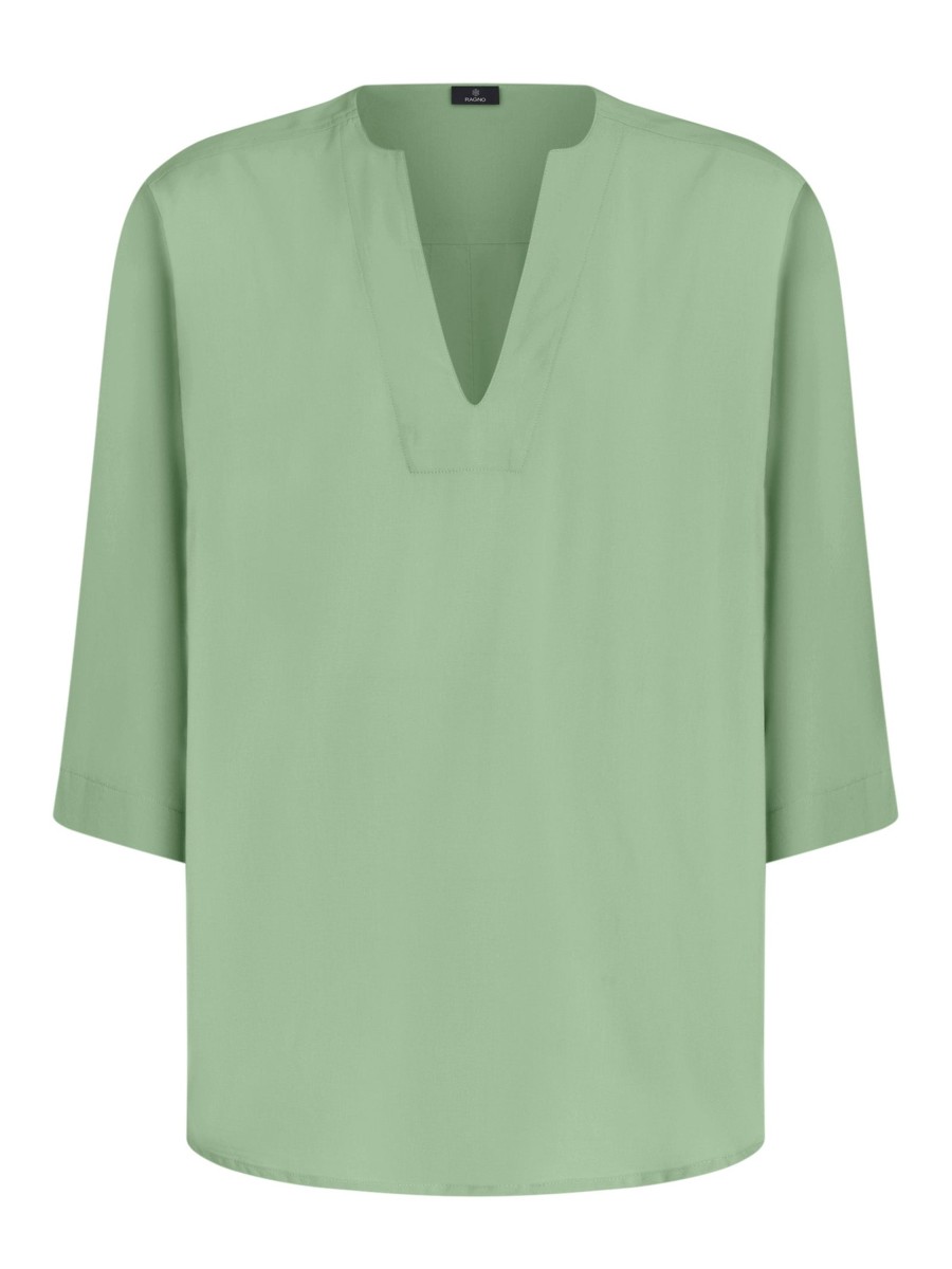 Bluse | Ragno Blusa Con Scollo A V In Ecoseta - Quiet Green