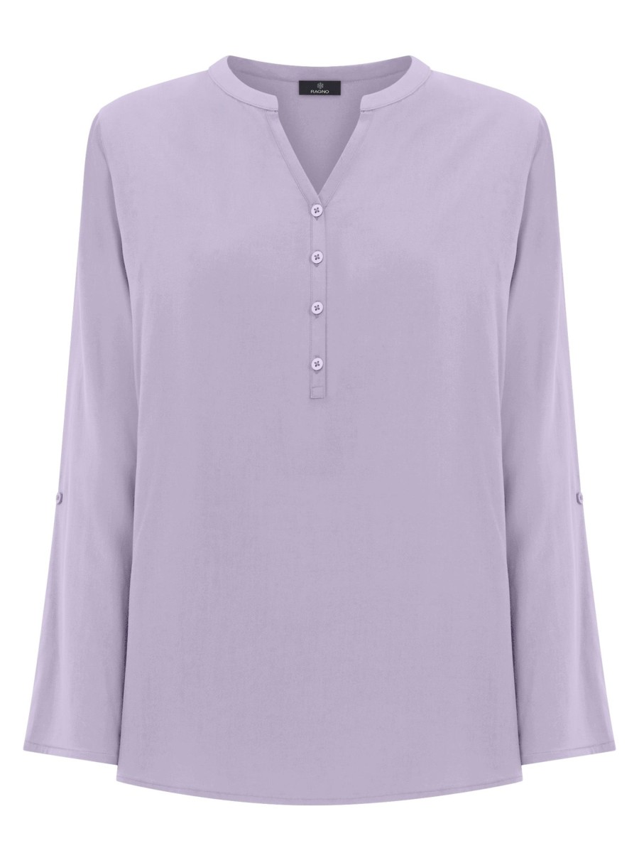 Bluse | Ragno Blusa Con Collo Serafino In Ecoseta - Orchid Petal