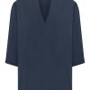 Bluse | Ragno Blusa Con Scollo A V In Ecoseta - Bleu