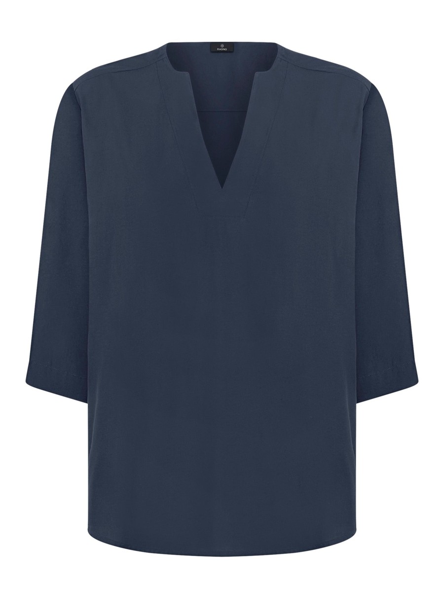 Bluse | Ragno Blusa Con Scollo A V In Ecoseta - Bleu