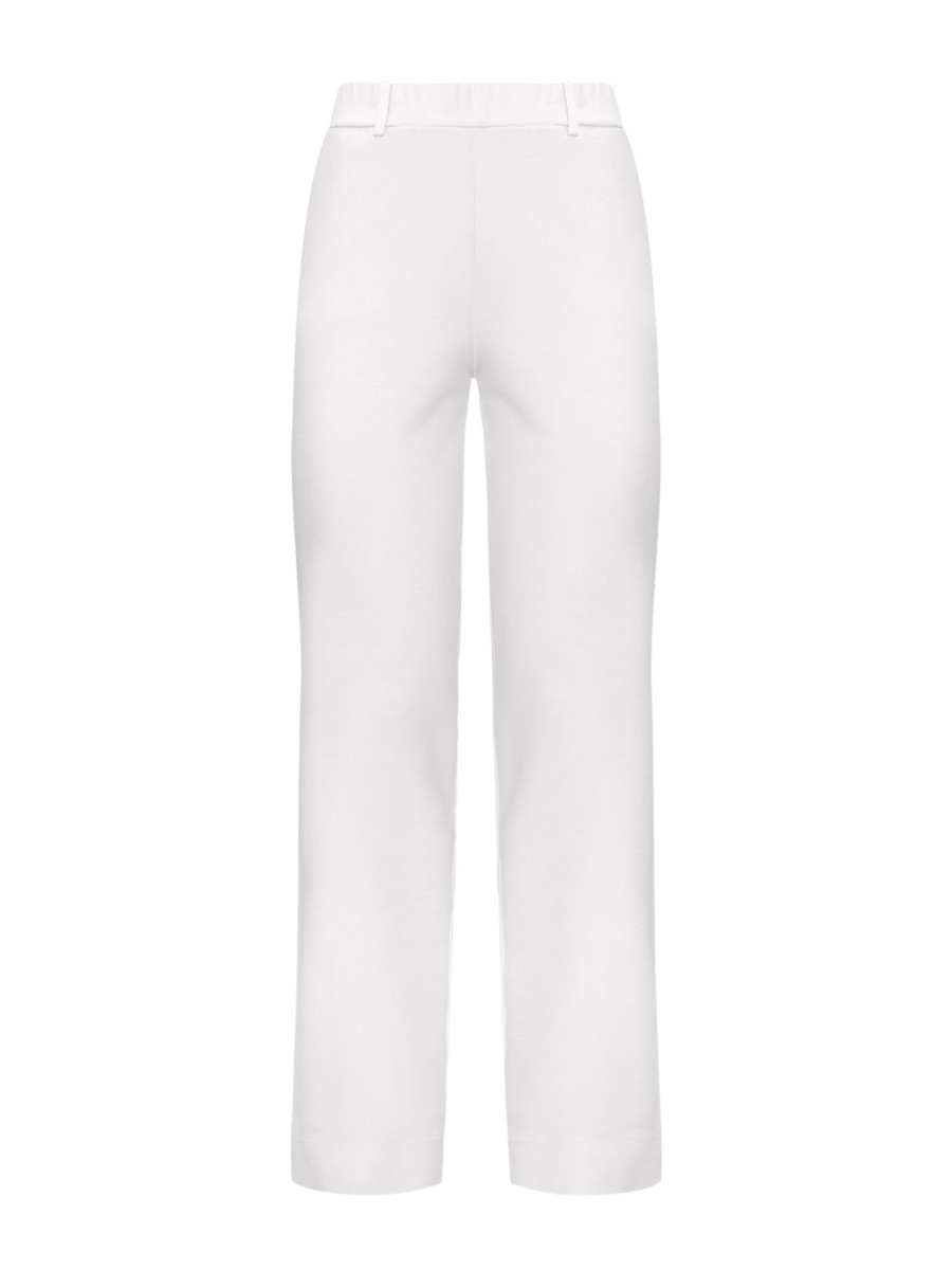 Pantaloni A Gamba Dritta | Ragno Pantalone Dritto Con Tasche In Compact Light - Bianco