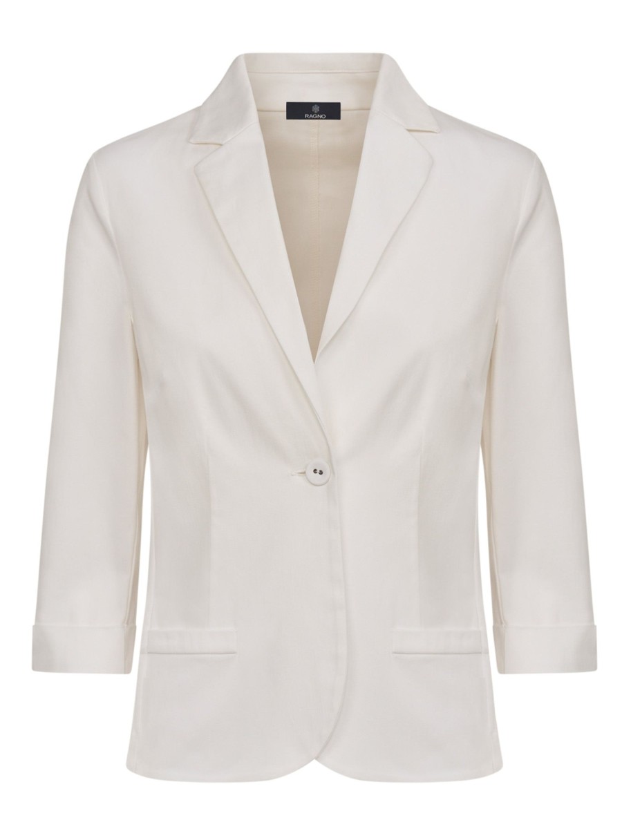 Tailleur Giacca E Pantaloni Eleganti | Ragno Blazer Con Manica 3/4 In Satin Power - Bianco