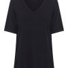 Magliette E T-Shirt | Ragno T-Shirt Con Scollo A V In Misto Viscosa - Nero