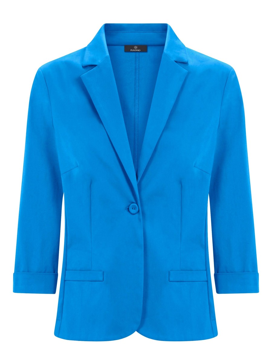 Tailleur Giacca E Pantaloni | Ragno Blazer Con Manica 3/4 In Satin Power - Ibiza Blue