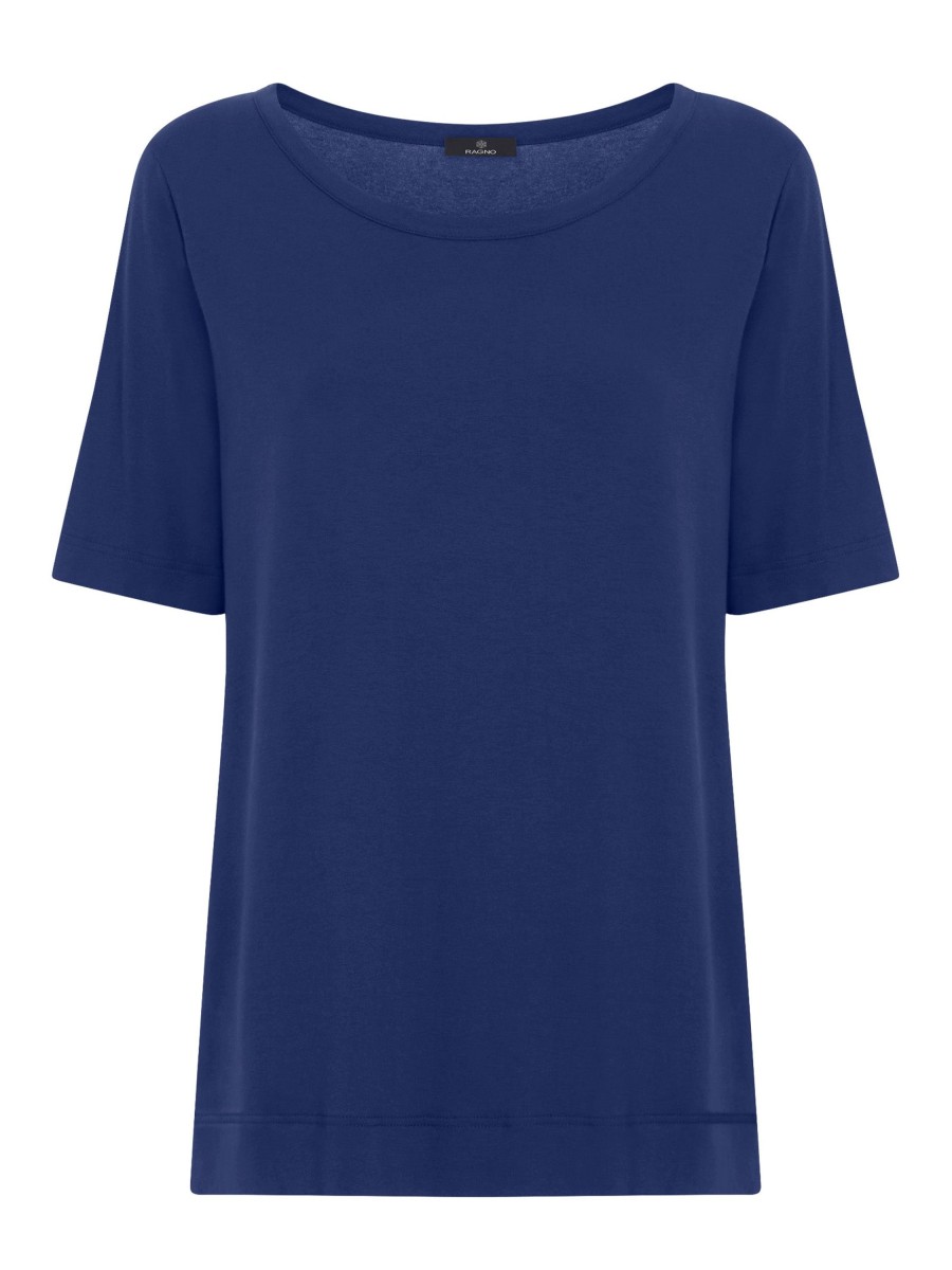 Magliette E T-Shirt | Ragno T-Shirt Girocollo A Manica Corta In Misto Viscosa - Blueberry