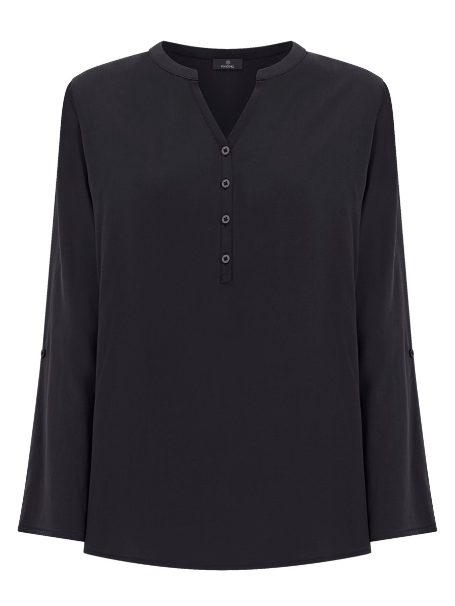 Bluse | Ragno Blusa Con Collo Serafino In Ecoseta - Nero