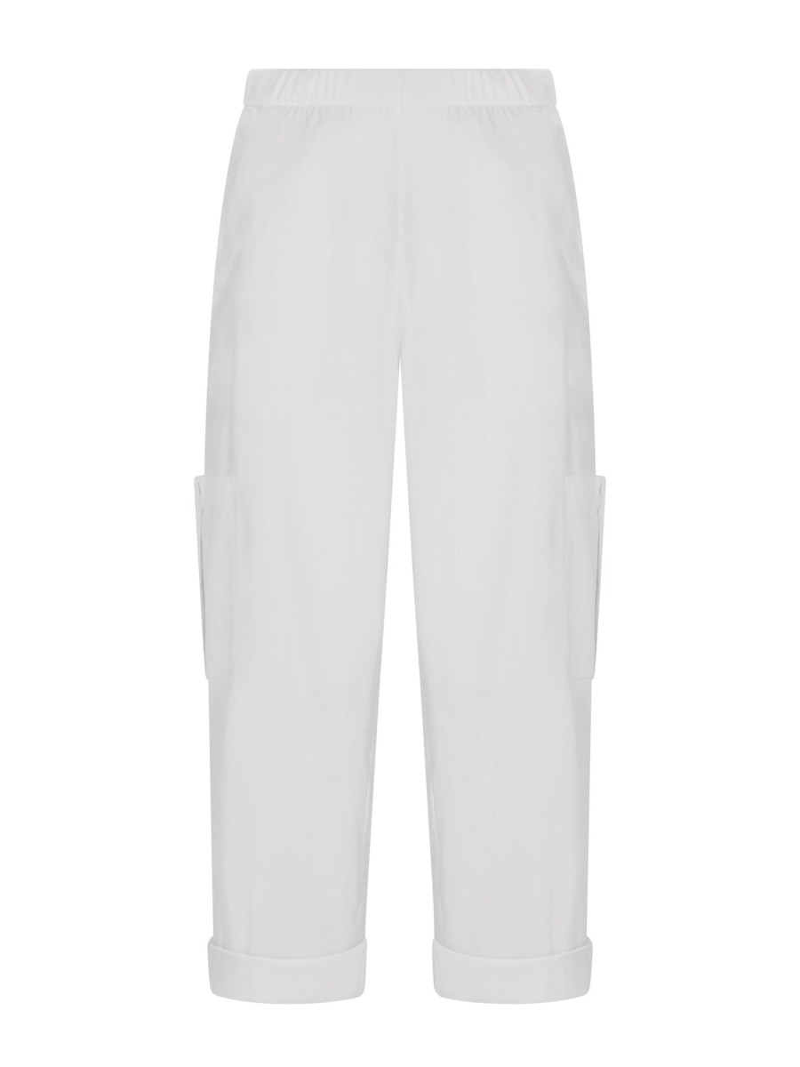 Pantaloni Cropped | Ragno Pantalone Pinocchietto Cargo In Super Fresh - Bianco