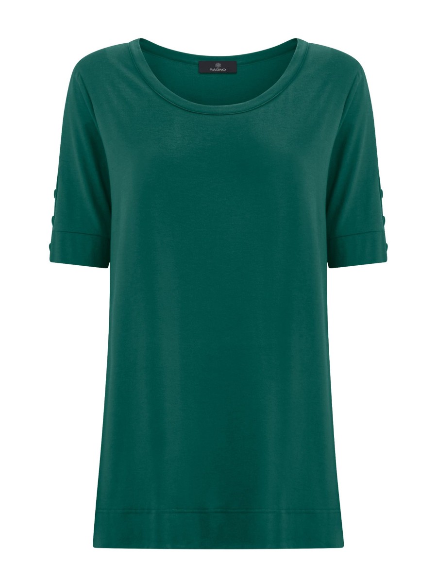 Magliette E T-Shirt | Ragno T-Shirt Girocollo Con Bottoni In Viscosa Summer - Aventurine