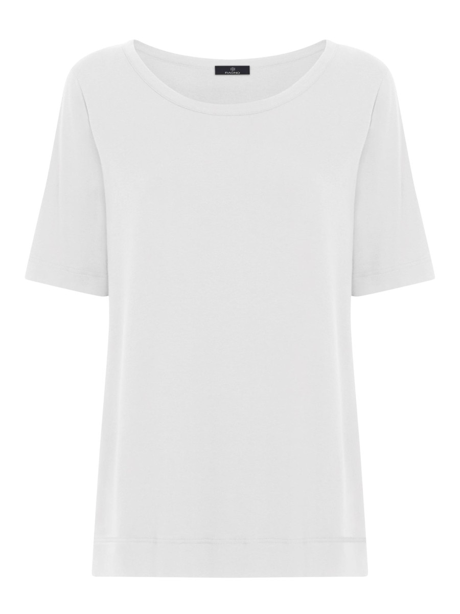 Magliette E T-Shirt | Ragno T-Shirt Girocollo A Manica Corta In Misto Viscosa - Bianco