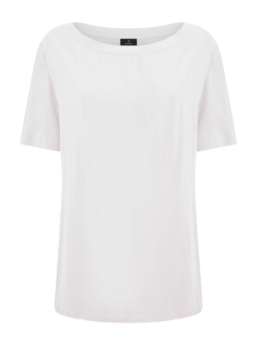 Magliette E T-Shirt | Ragno Maglietta Con Scollo A Barchetta In Viscosa Summer - Bianco