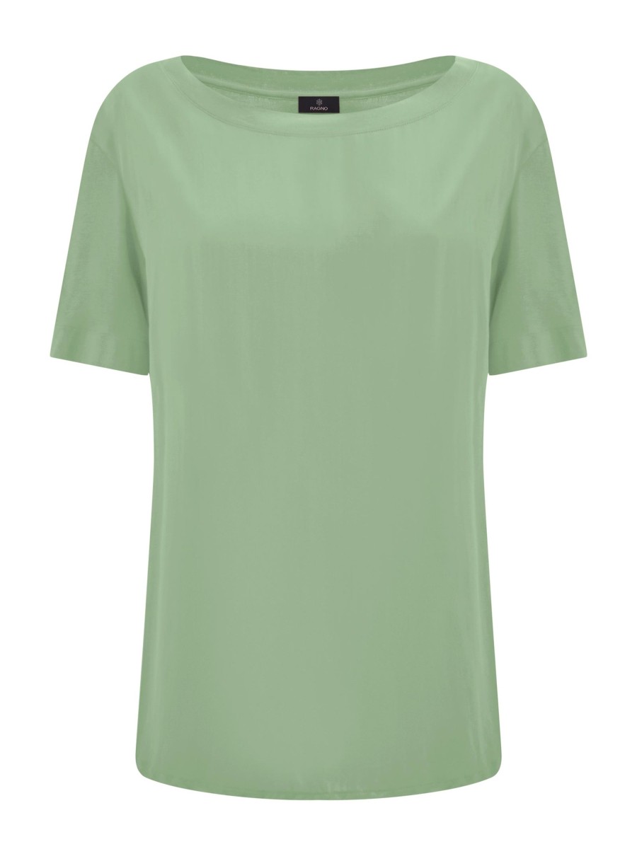 Magliette E T-Shirt | Ragno Maglietta Con Scollo A Barchetta In Viscosa Summer - Quiet Green