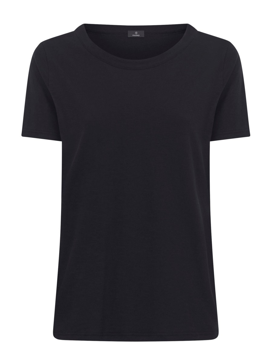 Magliette E T-Shirt | Ragno Maglietta Girocollo In Slub Jersey Di Cotone - Nero