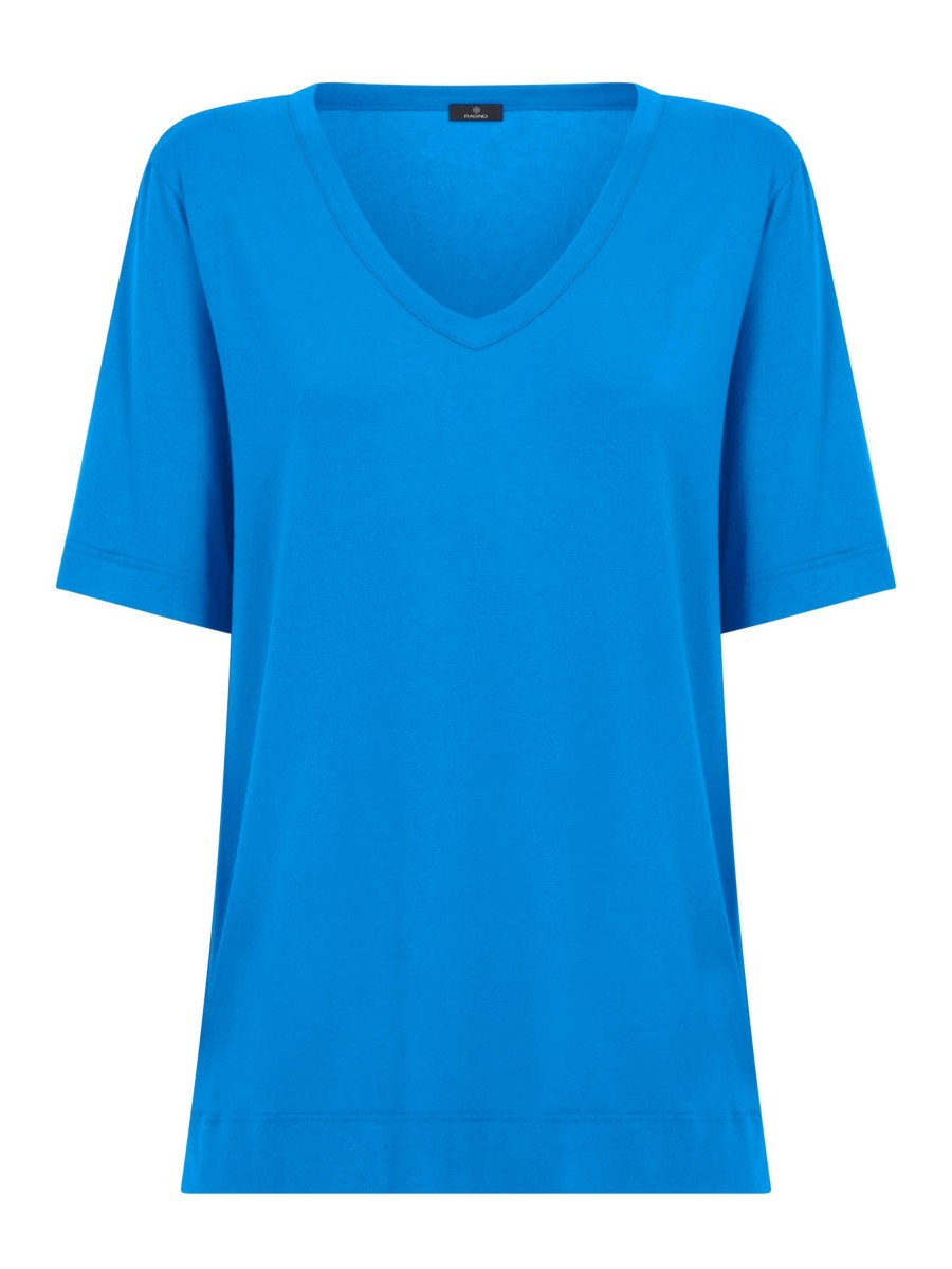 Magliette E T-Shirt | Ragno T-Shirt Con Scollo A V In Misto Viscosa - Ibiza Blue