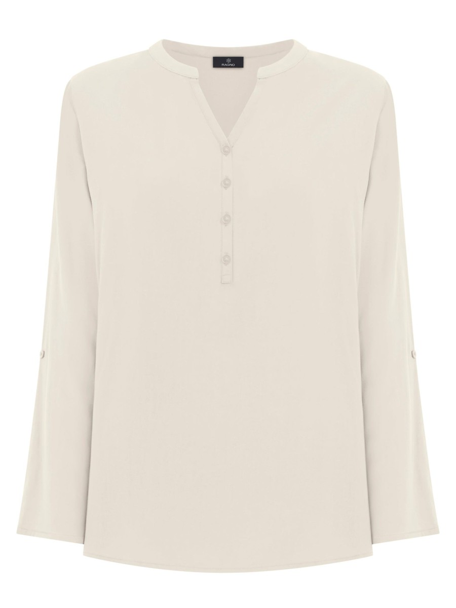 Bluse | Ragno Blusa Con Collo Serafino In Ecoseta - Champignon