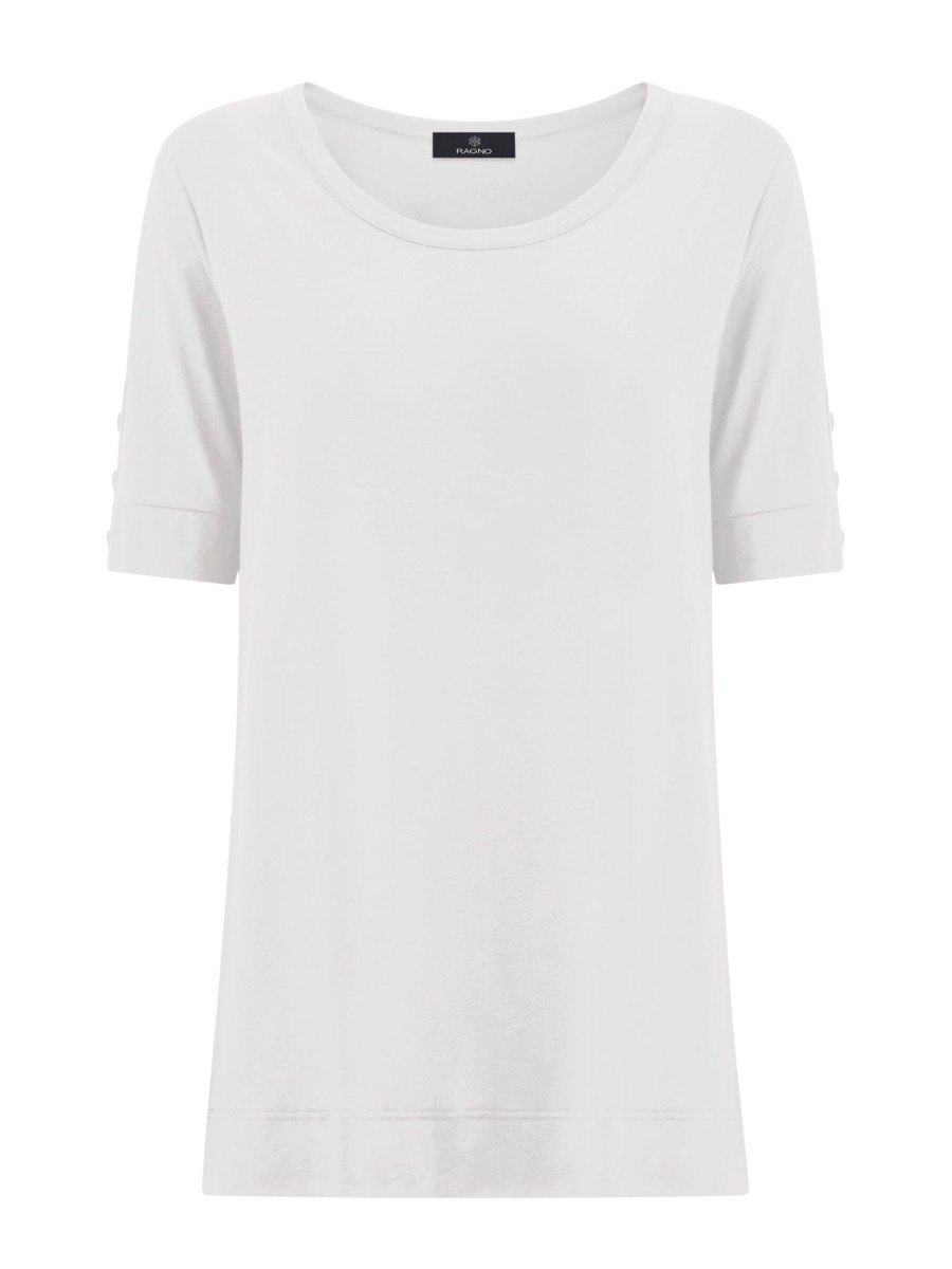 Magliette E T-Shirt | Ragno T-Shirt Girocollo Con Bottoni In Viscosa Summer - Bianco