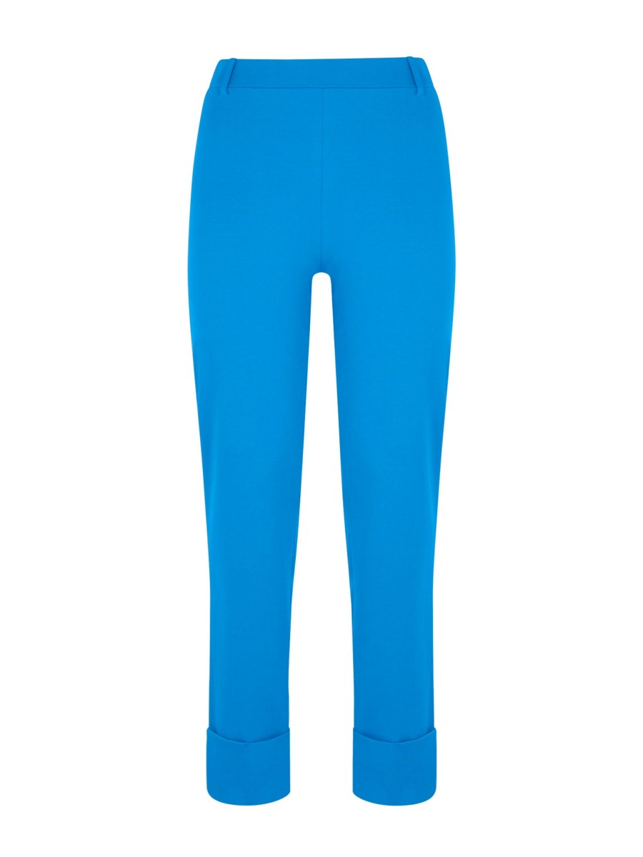 Pantaloni A Gamba Dritta | Ragno Pantalone Slim Dritto In Compact Light - Ibiza Blue