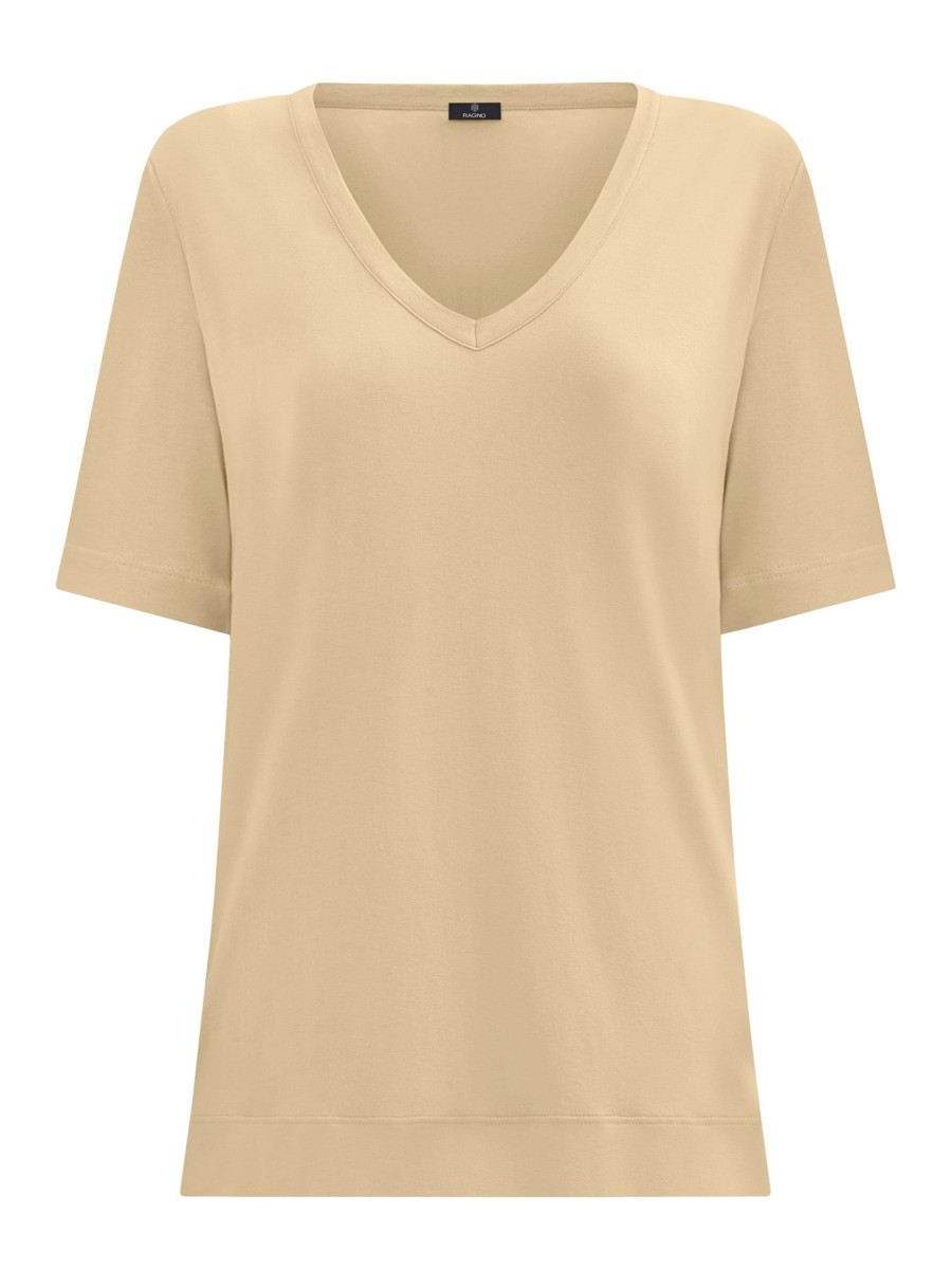 Magliette E T-Shirt | Ragno T-Shirt Con Scollo A V In Misto Viscosa - Irish Cream