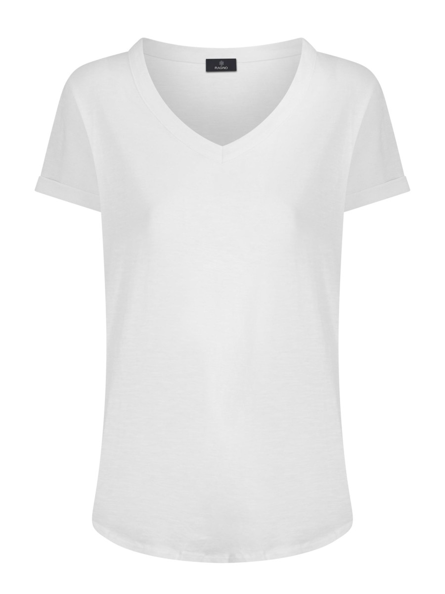 Magliette E T-Shirt | Ragno Maglietta Con Scollo A V In Slub Jersey Di Cotone - Bianco