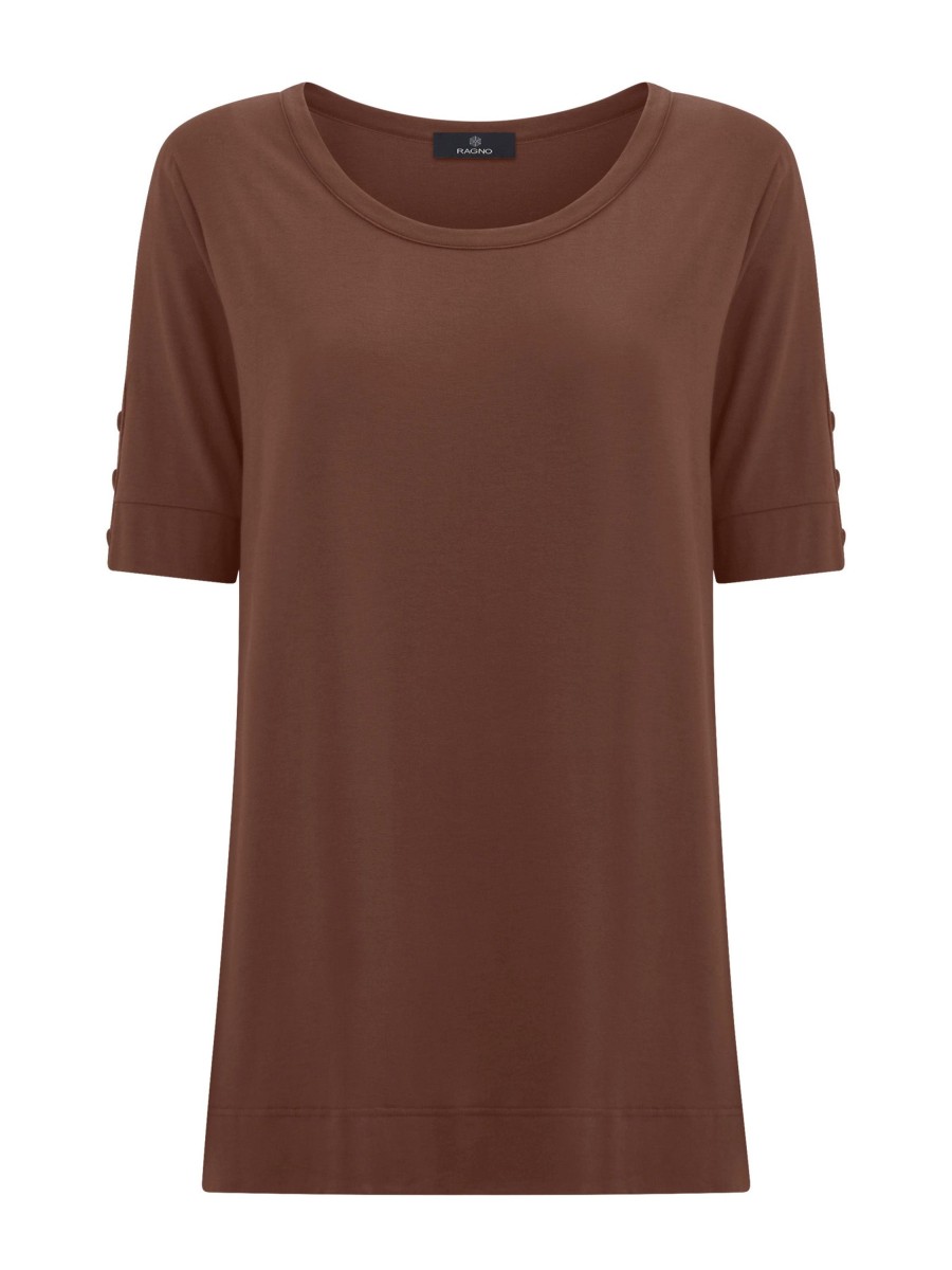 Magliette E T-Shirt | Ragno T-Shirt Girocollo Con Bottoni In Viscosa Summer - Cappuccino