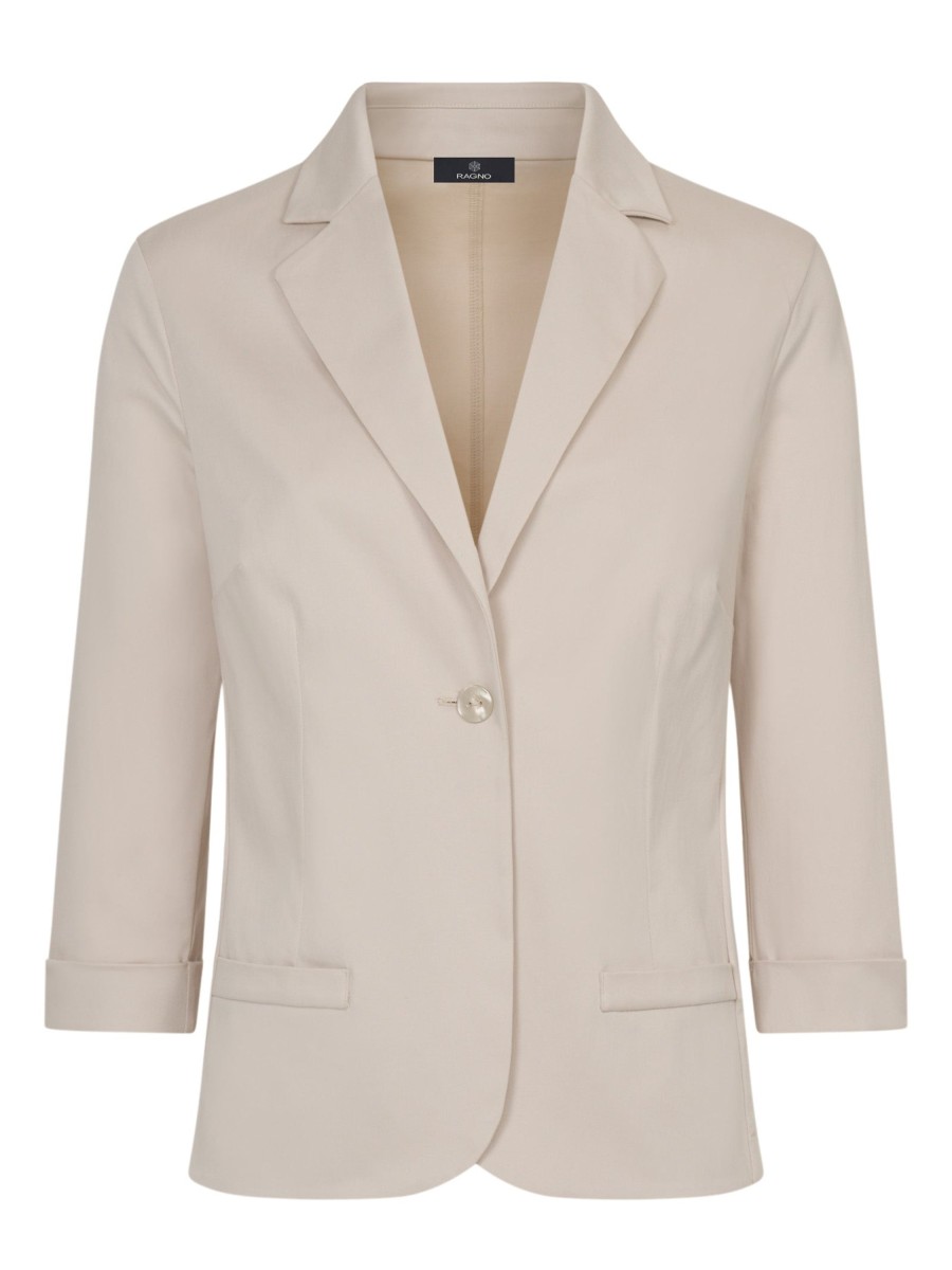 Tailleur Giacca E Pantaloni Eleganti | Ragno Blazer Con Manica 3/4 In Satin Power - Champignon