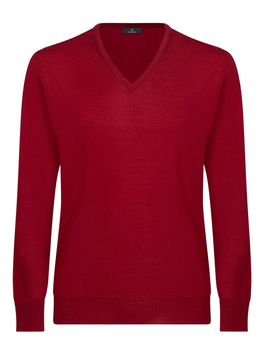 Scollo A V | Ragno Maglia Scollo A V In Merino 2.0 - Tibetan Red