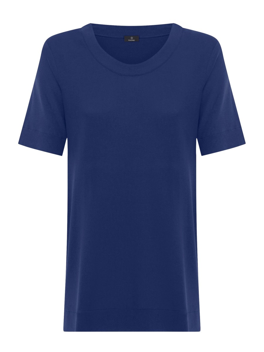 Maglie E Felpe | Ragno Maglietta Girocollo In Jersey Di Viscosa Crepe - Blueberry