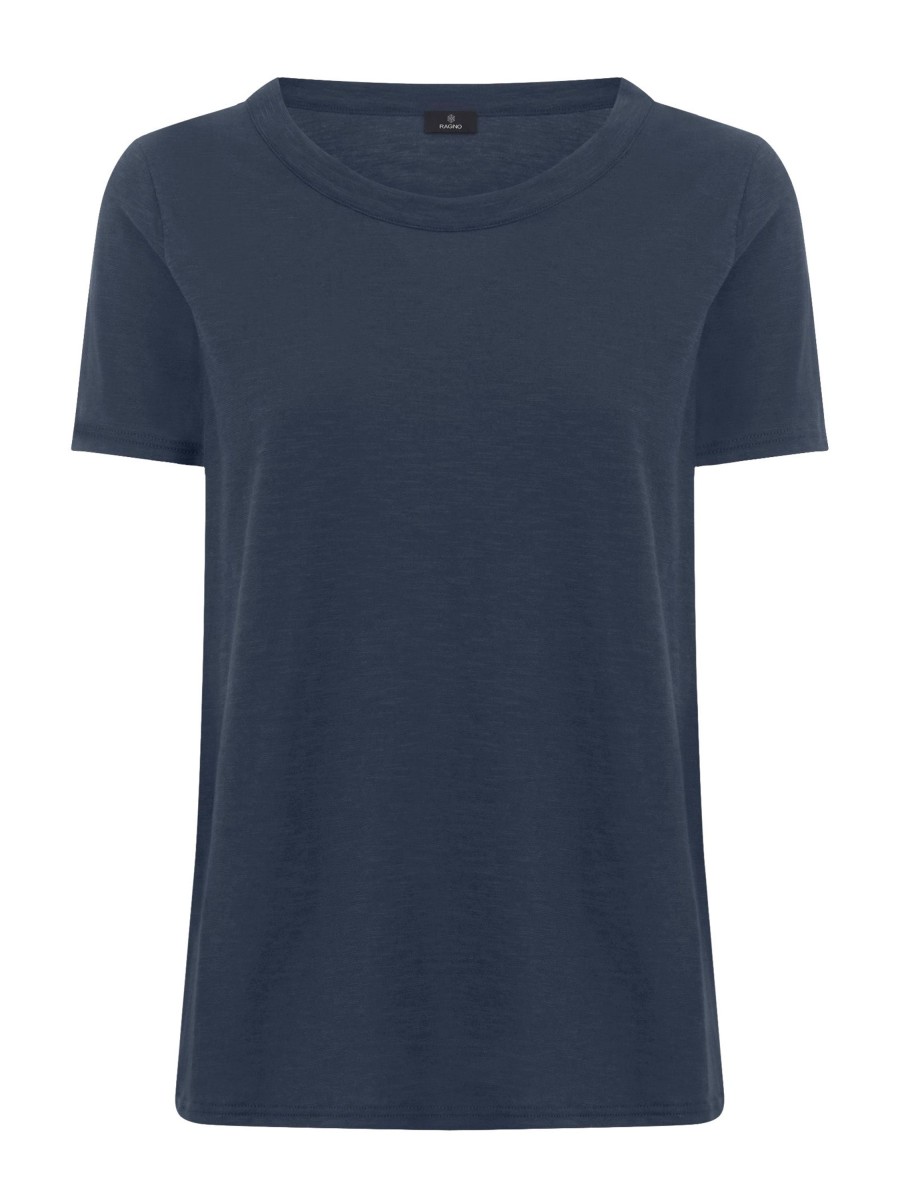 Magliette E T-Shirt | Ragno Maglietta Girocollo In Slub Jersey Di Cotone - Bleu