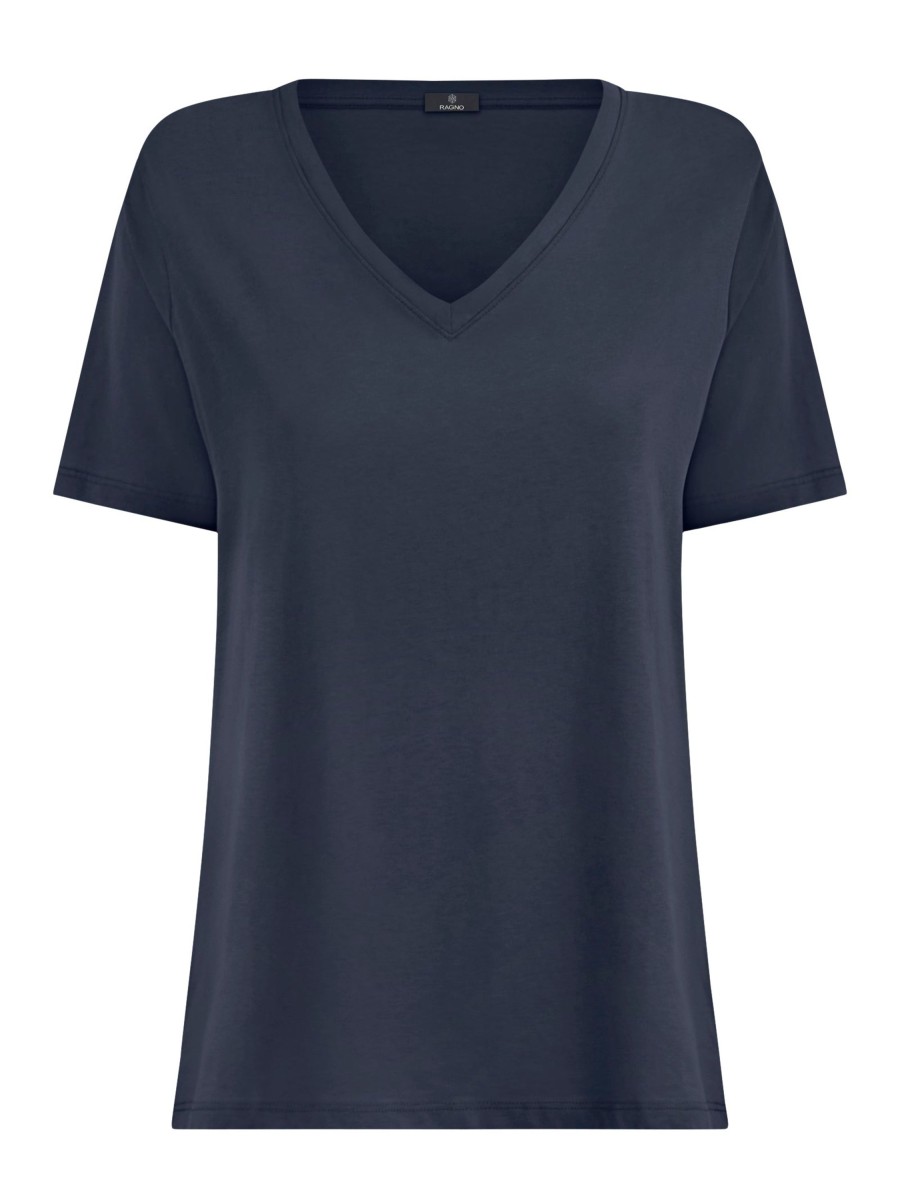 Magliette E T-Shirt | Ragno Maglietta Con Scollo A V In Ultralight - Bleu