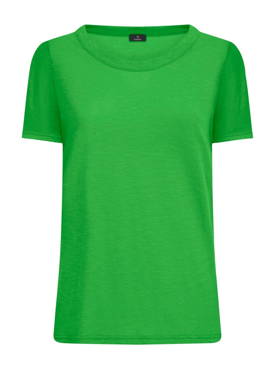 Magliette E T-Shirt | Ragno Maglietta Girocollo In Slub Jersey Di Cotone - Classic Green