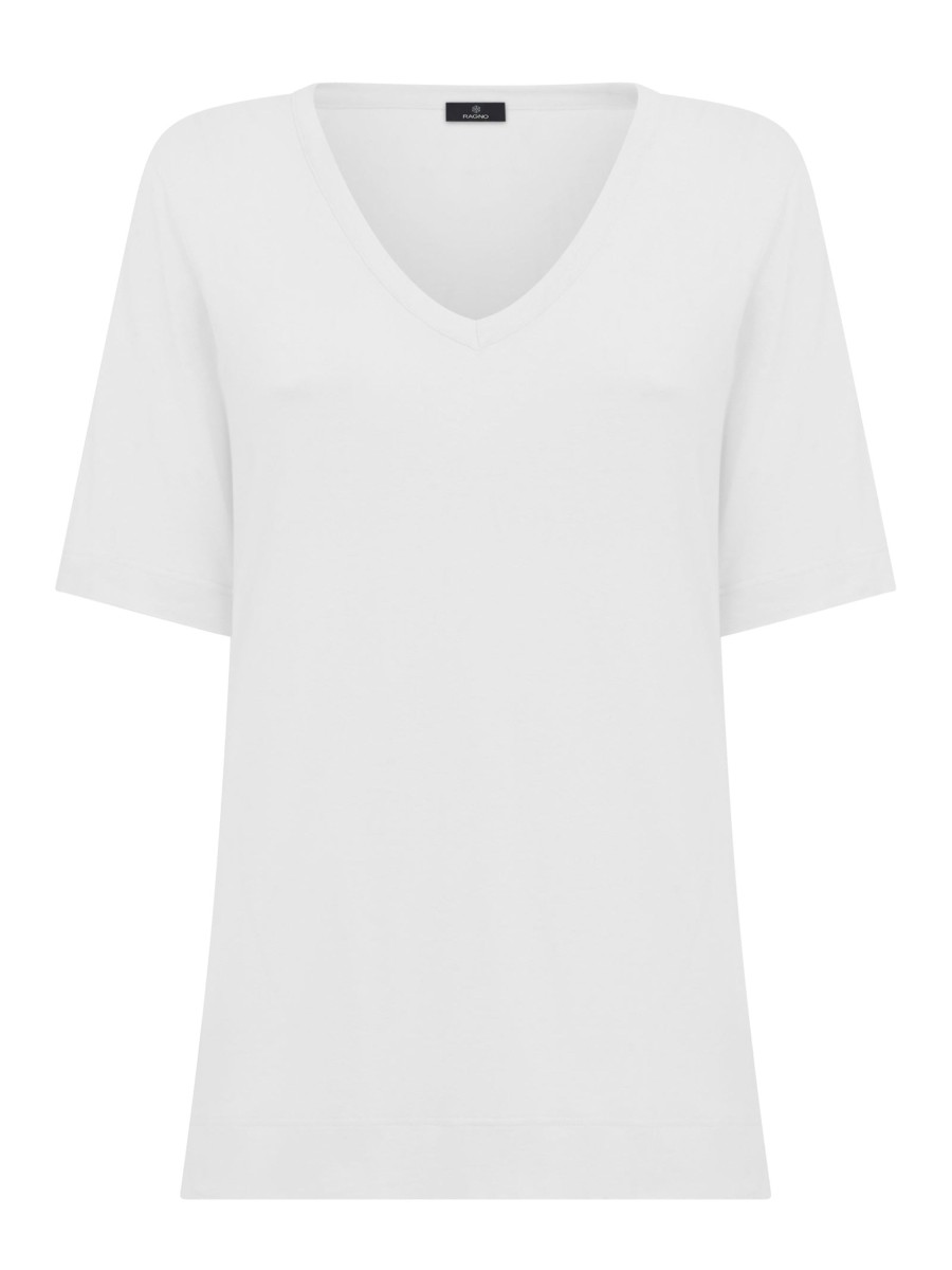 Magliette E T-Shirt | Ragno T-Shirt Con Scollo A V In Misto Viscosa - Bianco