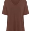 Magliette E T-Shirt | Ragno T-Shirt Con Scollo A V In Misto Viscosa - Cappuccino