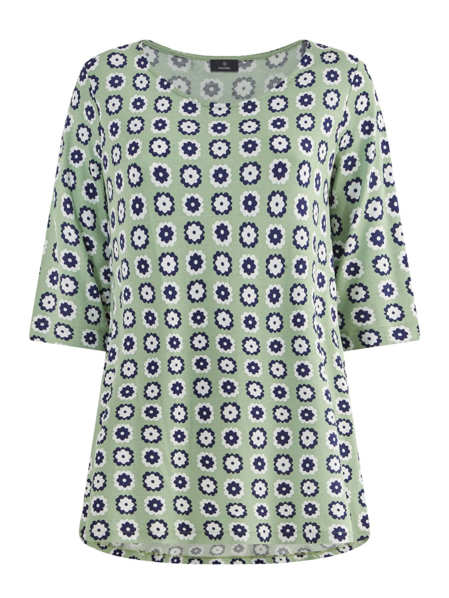 Magliette E T-Shirt | Ragno Maglietta Con Manica 3/4 In Jersey Di Viscosa Crepe - Fant. Quiet Green