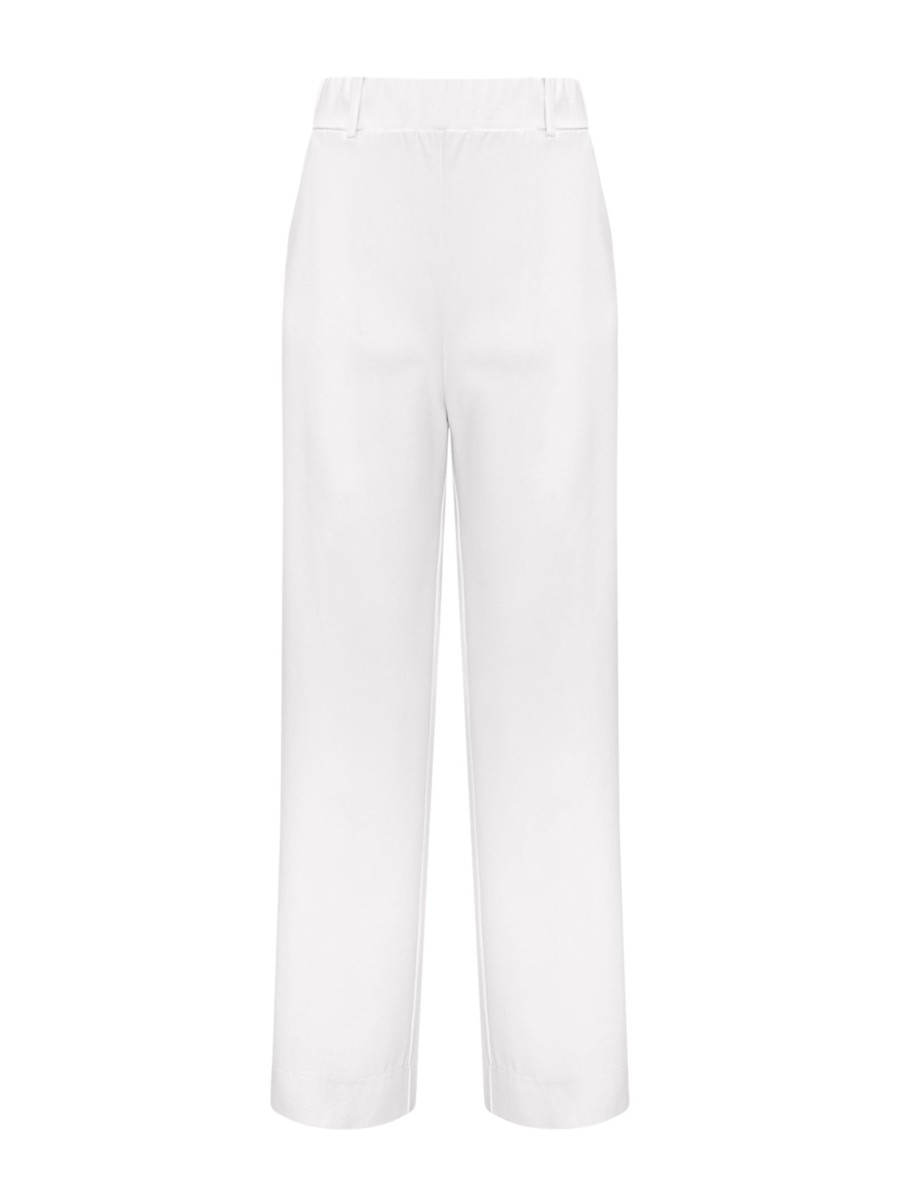 Pantaloni A Gamba Larga | Ragno Pantalone Ampio Alla Caviglia Con Tasche In Compact Light - Bianco