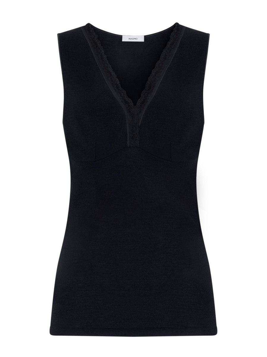 Top E Magliette | Ragno Merino Medium - Canottiera A Spalla Larga In Lana - Nero