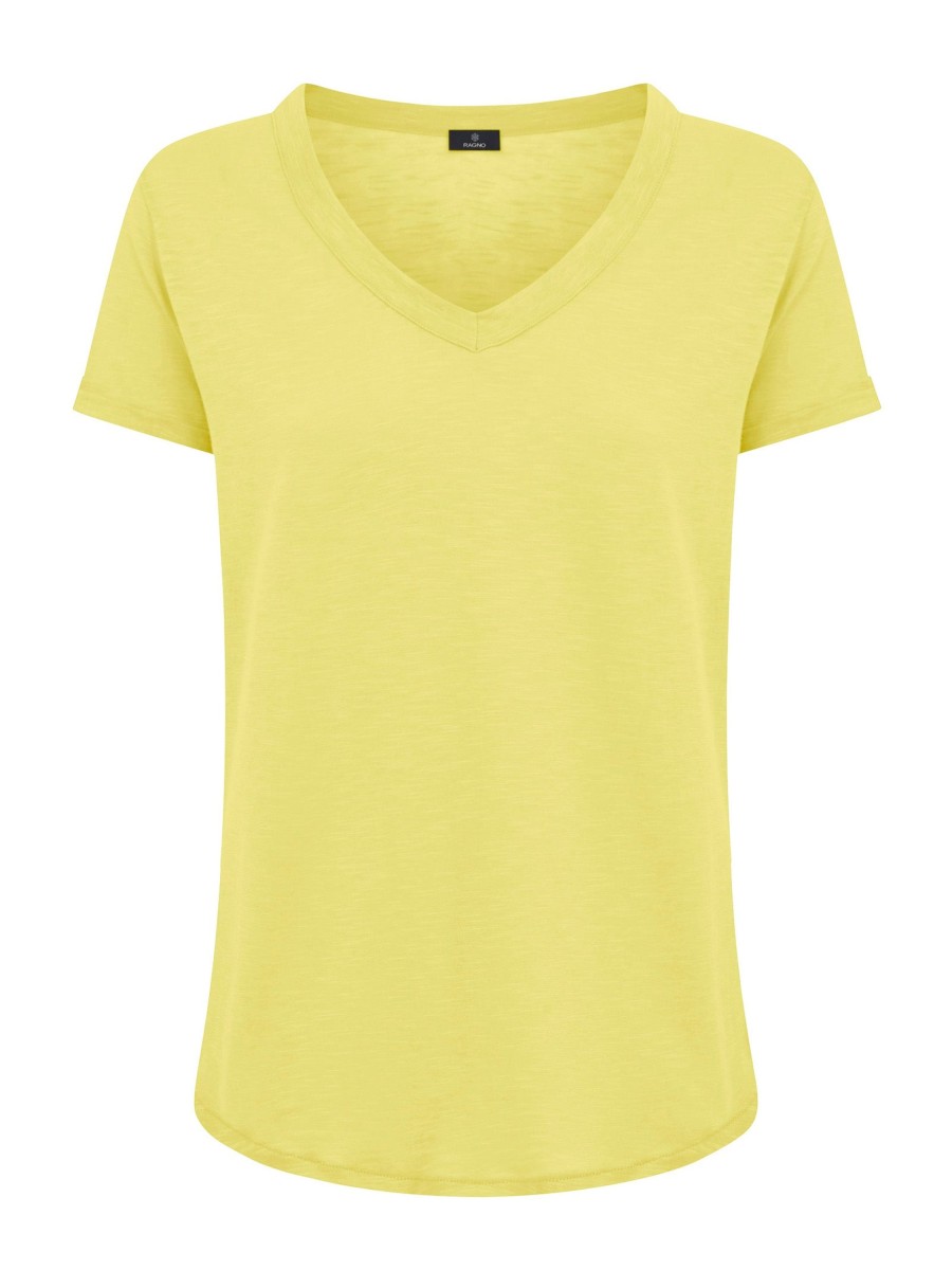 Magliette E T-Shirt | Ragno Maglietta Con Scollo A V In Slub Jersey Di Cotone - Evening Primrose