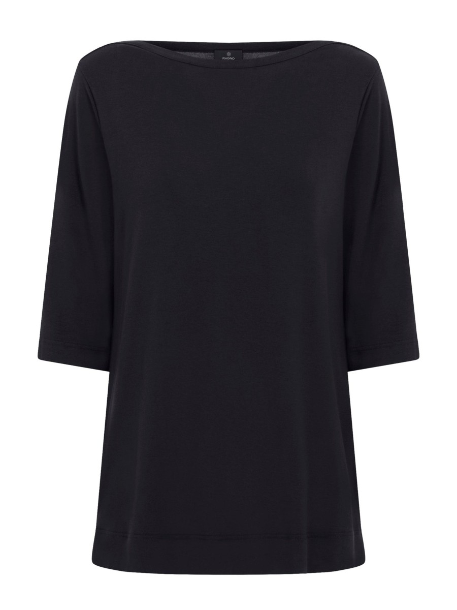 Magliette E T-Shirt | Ragno T-Shirt Con Manica 3/4 In Misto Viscosa - Nero