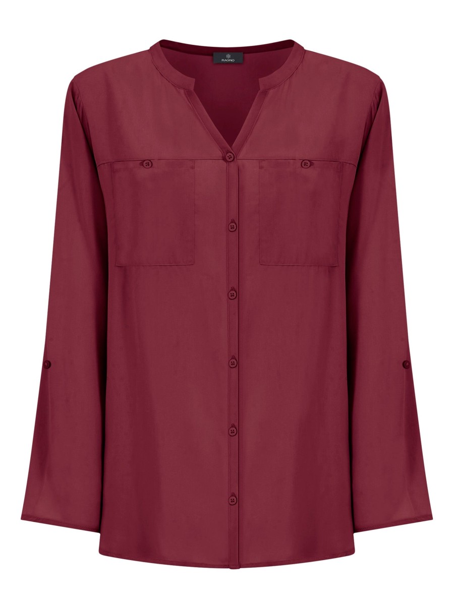 Camicie | Ragno Camicia Con Collo Alla Coreana In Ecoseta - Tibetan Red