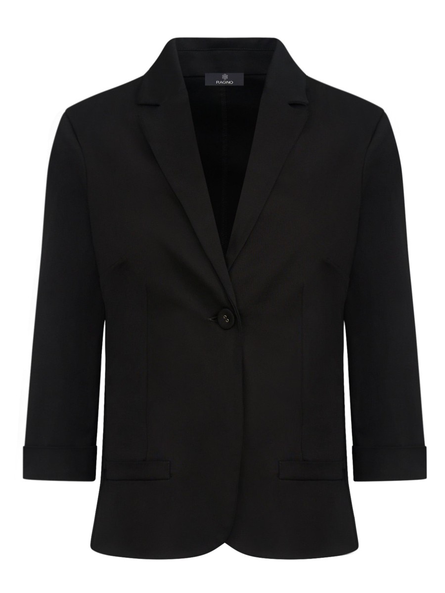 Tailleur Giacca E Pantaloni Eleganti | Ragno Blazer Con Manica 3/4 In Satin Power - Nero