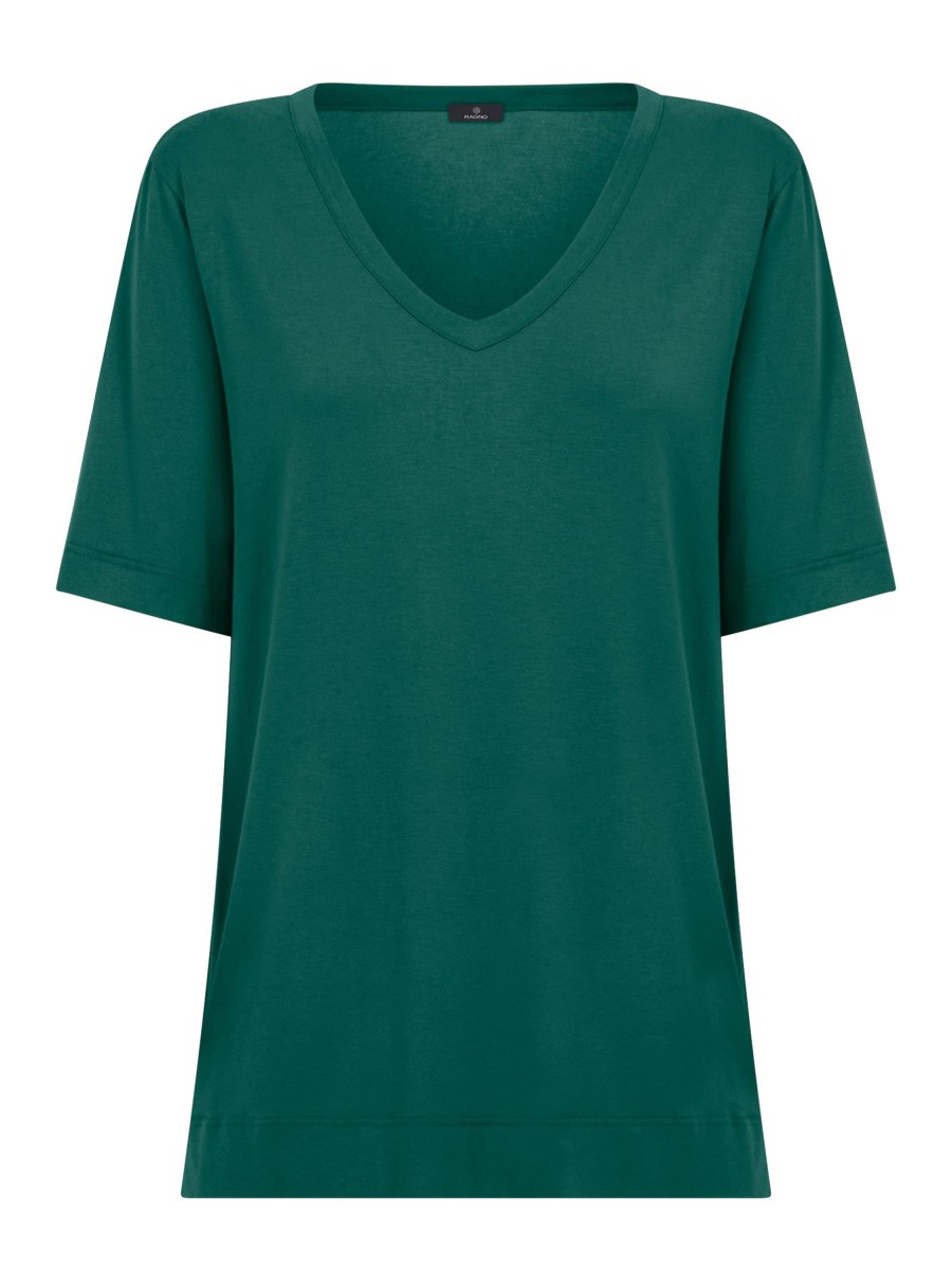 Magliette E T-Shirt | Ragno T-Shirt Con Scollo A V In Misto Viscosa - Aventurine