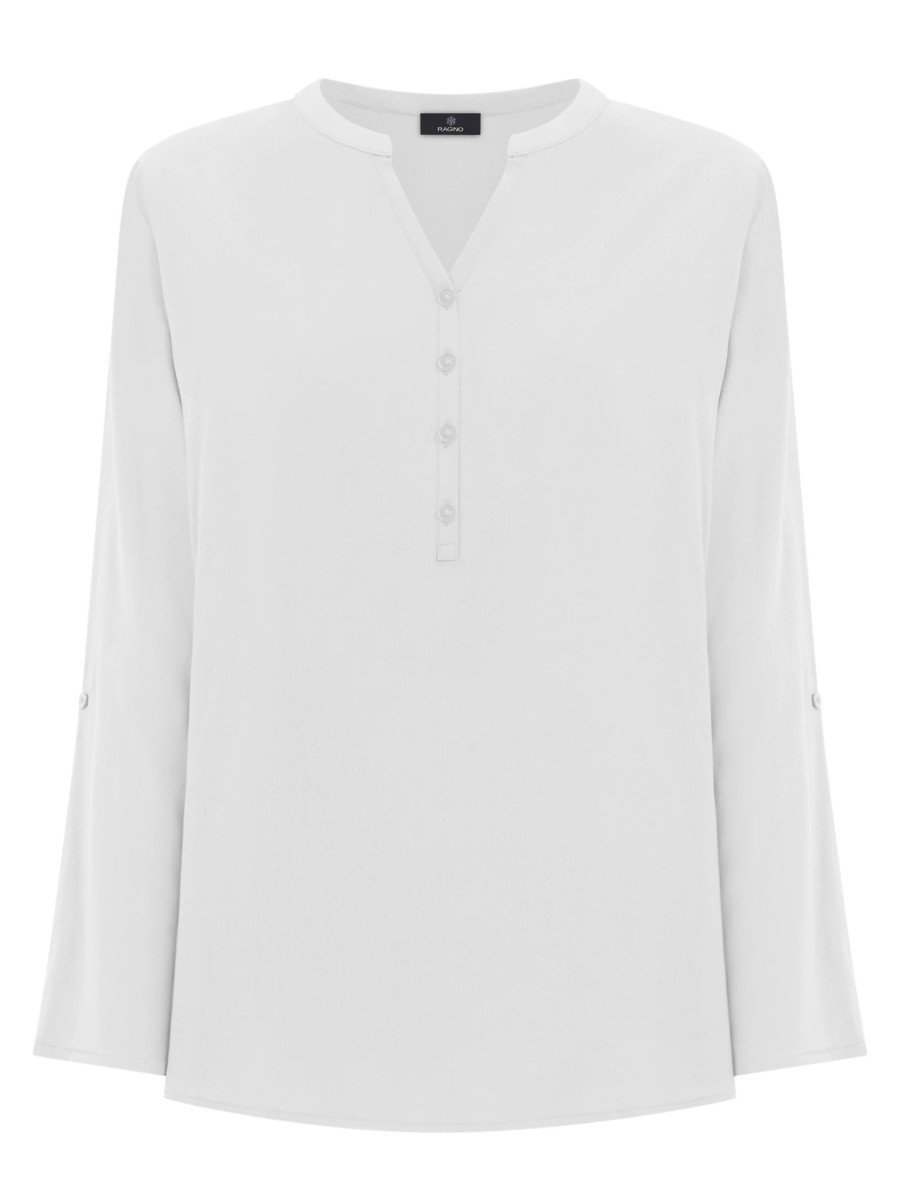 Bluse | Ragno Blusa Con Collo Serafino In Ecoseta - Bianco