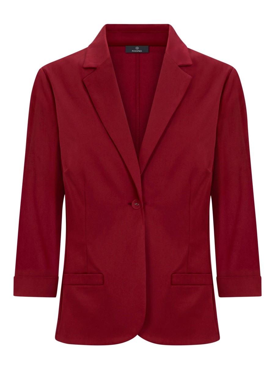 Tailleur Giacca E Pantaloni | Ragno Blazer Con Manica 3/4 In Satin Power - Tibetan Red