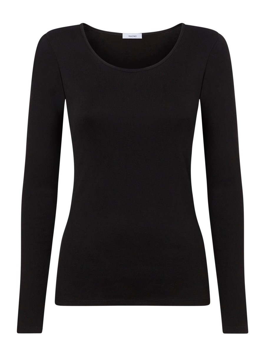 Top E Magliette | Ragno Thermo Cotton - Maglietta Girocollo A Manica Lunga In Caldo Cotone - Nero