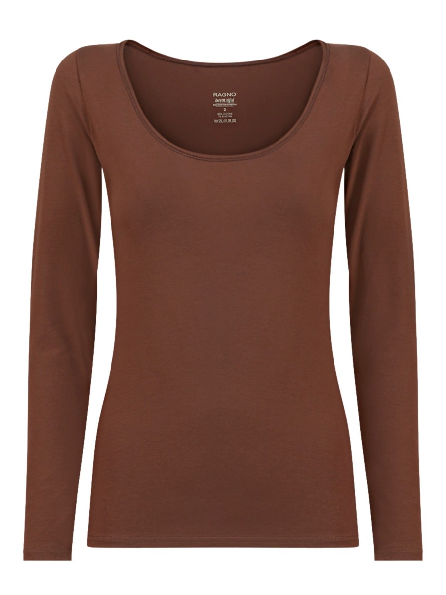 Top E Magliette | Ragno Beyoutiful - Maglietta A Manica Lunga In Cotone Elasticizzato Extra Fine - Acorn