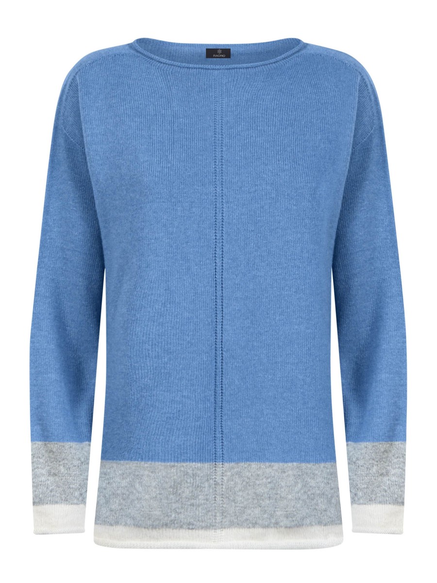 Pullover | Ragno Pullover Con Collo A Barchetta In Cashmere Blend - Fant. Azure Blue Mel.