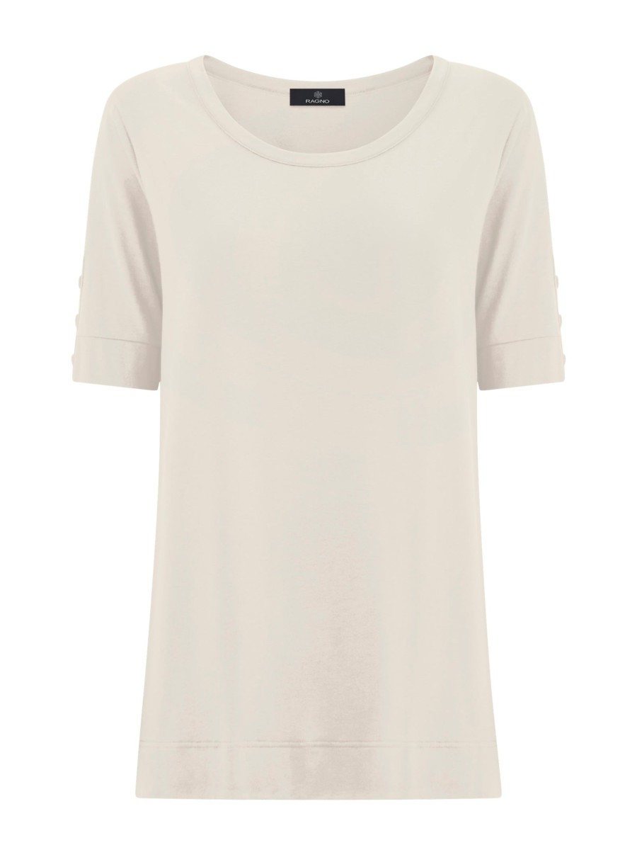 Magliette E T-Shirt | Ragno T-Shirt Girocollo Con Bottoni In Viscosa Summer - Champignon