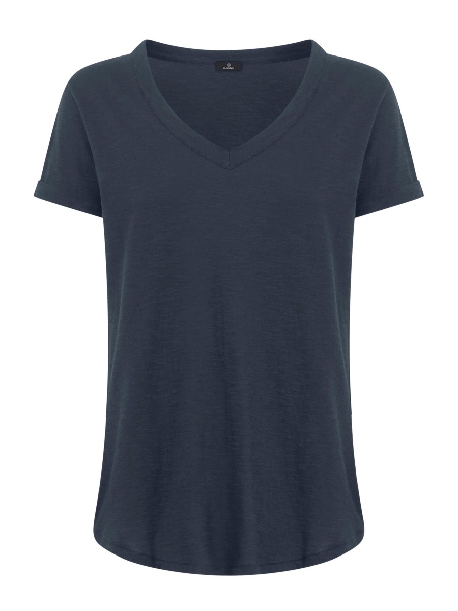 Magliette E T-Shirt | Ragno Maglietta Con Scollo A V In Slub Jersey Di Cotone - Bleu