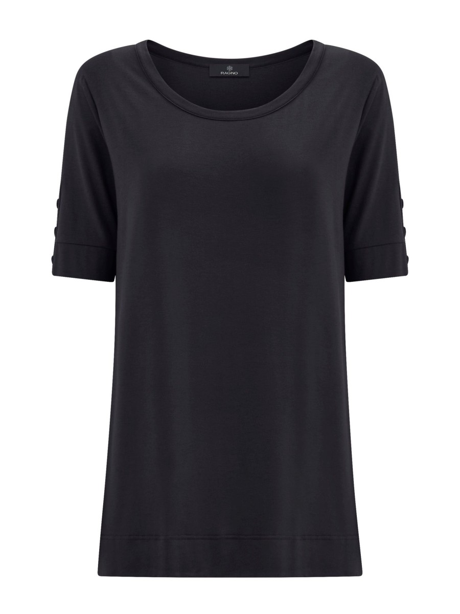 Magliette E T-Shirt | Ragno T-Shirt Girocollo Con Bottoni In Viscosa Summer - Nero