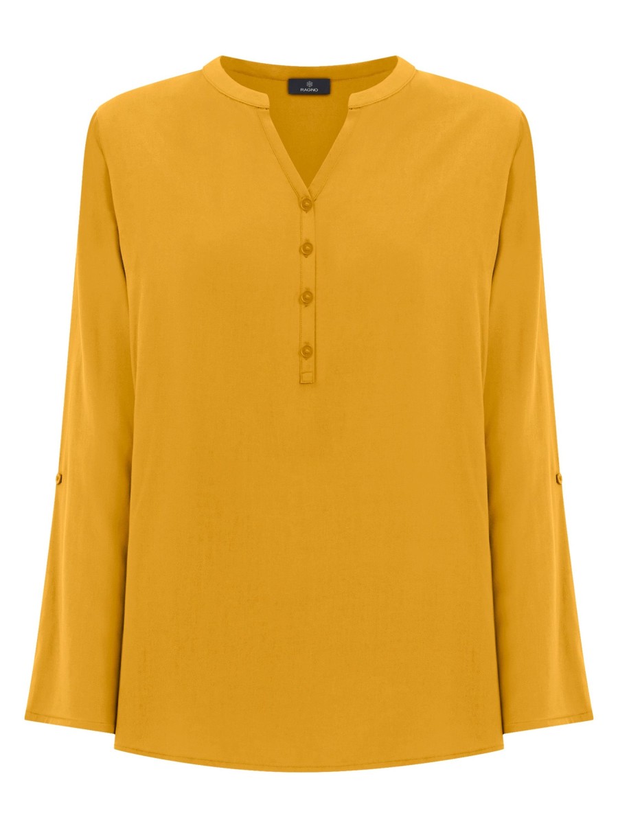 Bluse | Ragno Blusa Con Collo Serafino In Ecoseta - Golden Spice